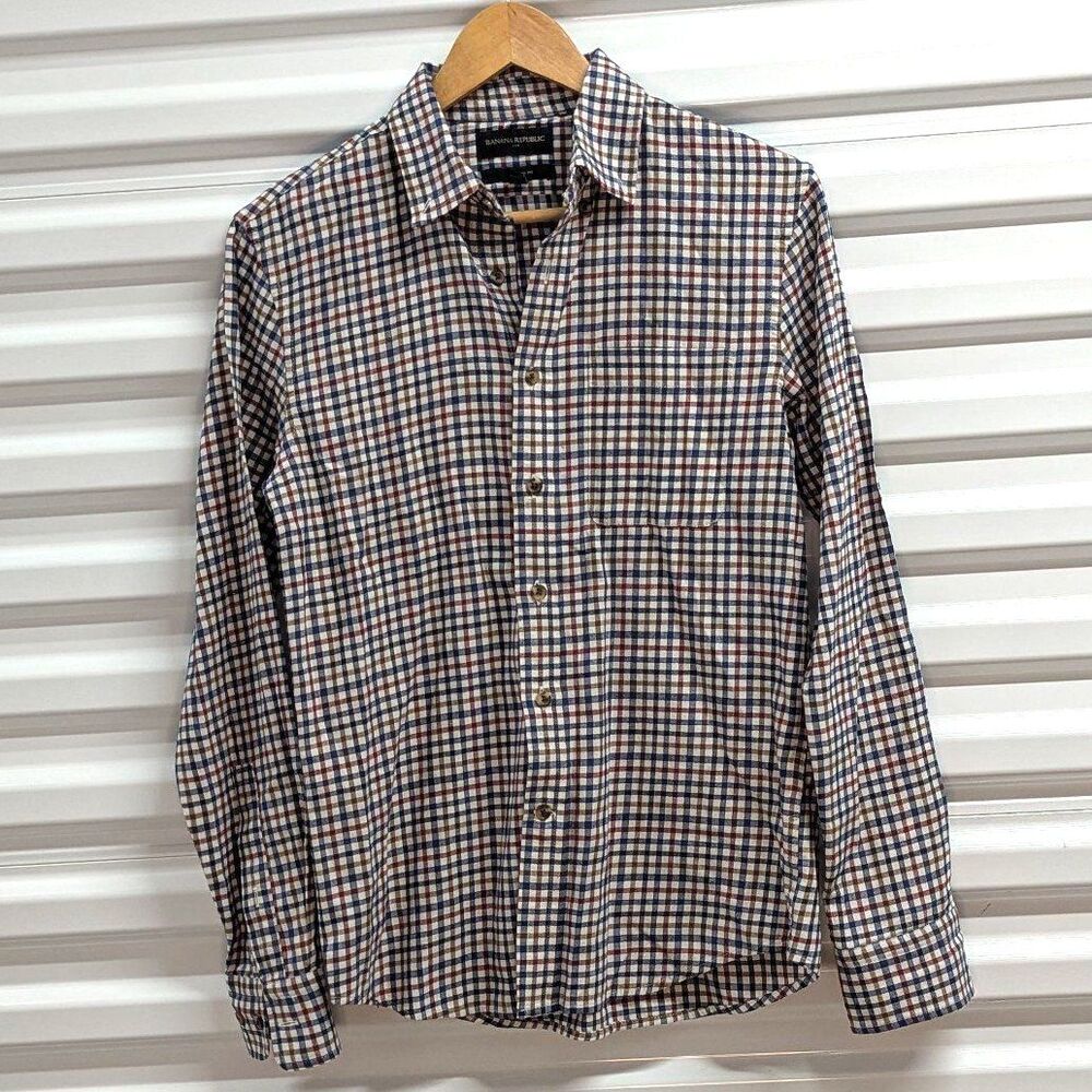 Banana Republic Checkered Untucked Fit LS Button Up Shirt Size XS Preppy Tailor